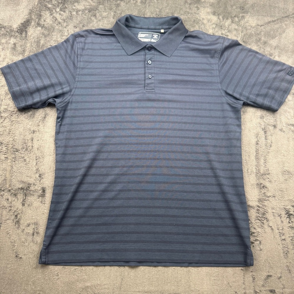 Cutter & Buck Mens L CB DryTec Luxe Polo Shirt Navy Blue Striped Short Sleeve